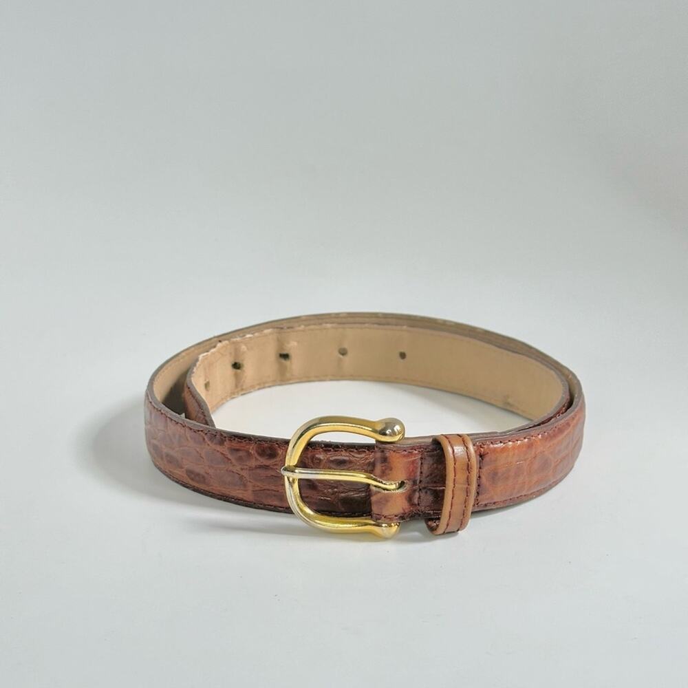 Lord And Taylor Brown Leather Croc Belt